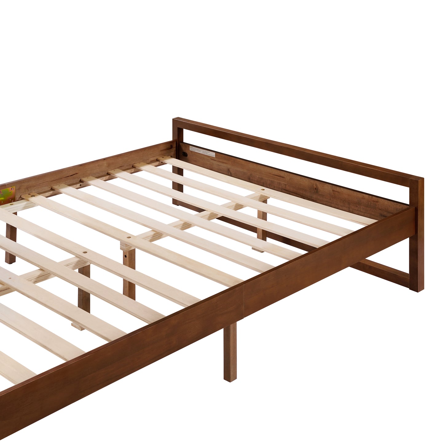 Quorrilos Walnut Wood Queen Bed with Headboard and Silent Slats