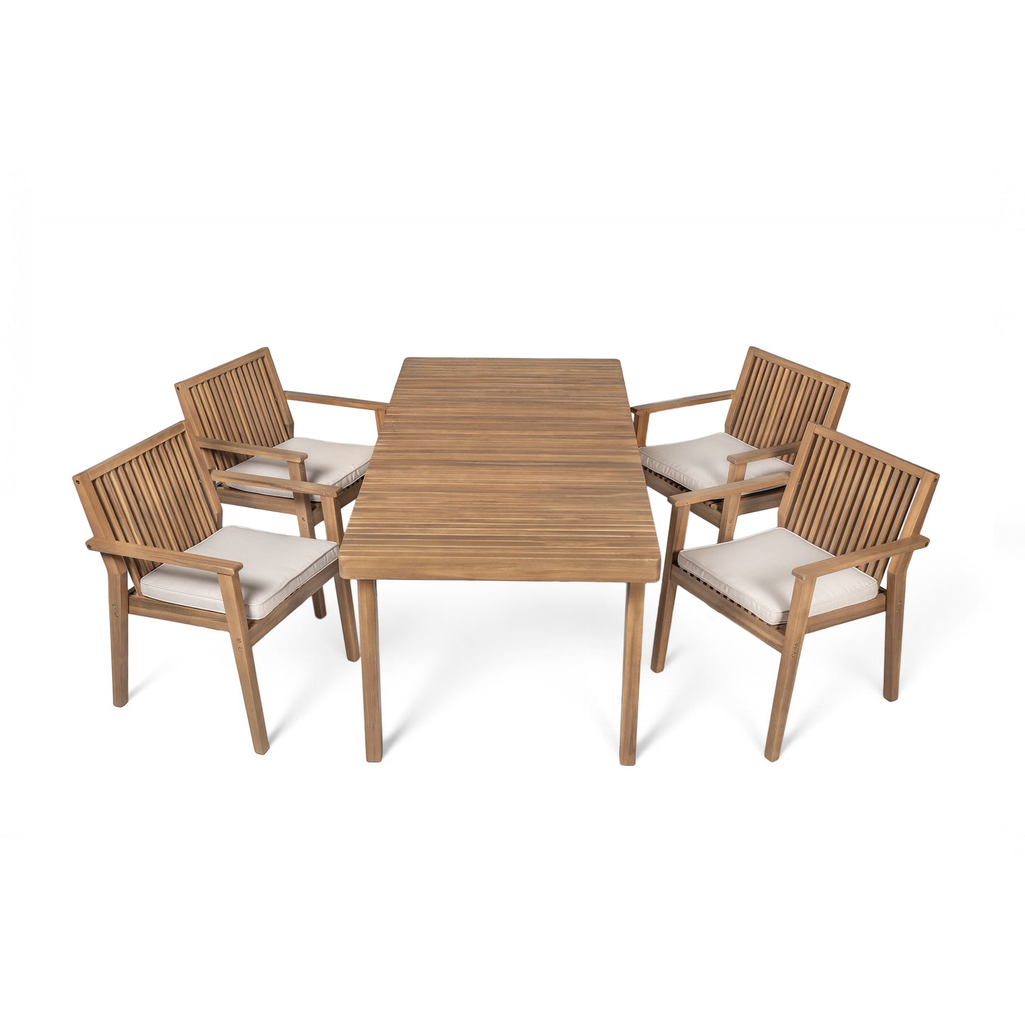 Somadorin Durable 5 - Piece Patio Furniture Set Acacia Wood Table and 4 Heavy-Duty Cushioned Chairs