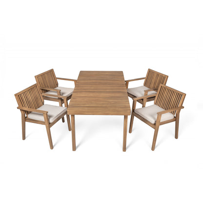 Somadorin Durable 5 - Piece Patio Furniture Set Acacia Wood Table and 4 Heavy-Duty Cushioned Chairs