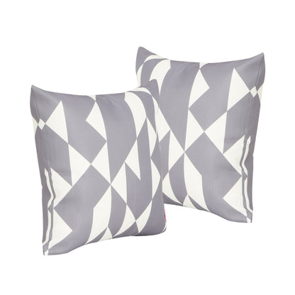 Mayme Outdoor Cushion, 17.75" Square, Abstract Geometric Pattern, White, Gray