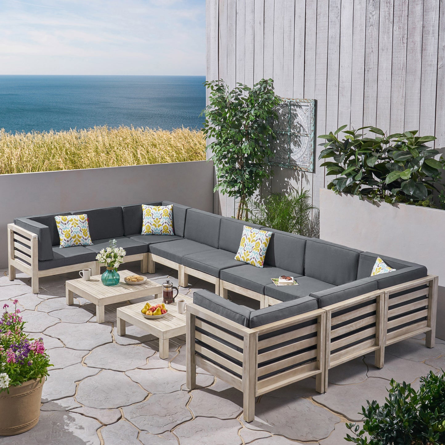 Ravello Outdoor U-Shaped Sectional Sofa Set with Coffee Tables