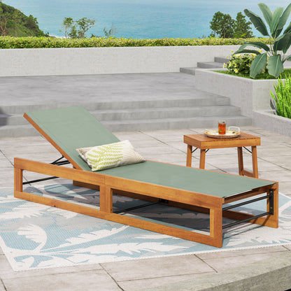 Leavitt Outdoor Mesh and Wood Adjustable Chaise Lounge, Black and Teak