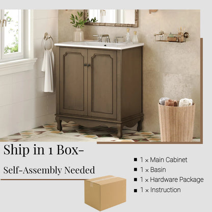Orion 30" Vintage Bathroom Vanity with Ceramic Sink, Bathroom Vanity Cabinet,Antique Brown