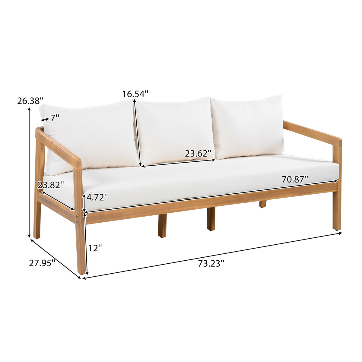 Credenza  Furniture Set with Removable Cushion, Outdoor Acacia Wood Conversation Set, Sold Wood Outdoor Sectional Sofa Set , Natural+Beige