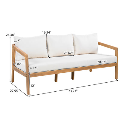 Credenza  Furniture Set with Removable Cushion, Outdoor Acacia Wood Conversation Set, Sold Wood Outdoor Sectional Sofa Set , Natural+Beige