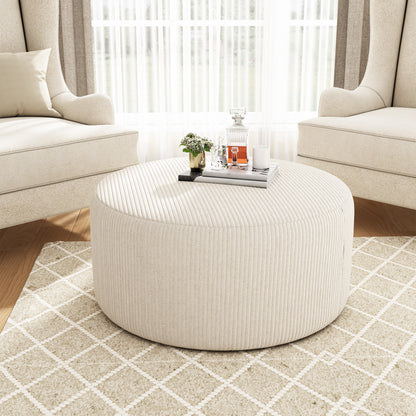 Placidity GAVI PU Leather Ottoman Foot Stool, 30" Pouf Footstool Ottoman Seat, Upholstered Foot Chair, Round Footrest, Modern Side Table for Living Room Bedroom Home Decor, Cognac Brown
