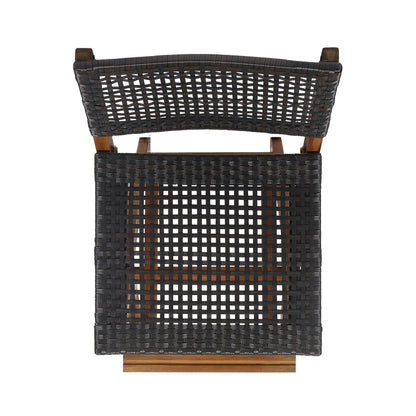 Elizabeth Outdoor 45" Rectangular 3 Piece Wood and Wicker Bar Height Set