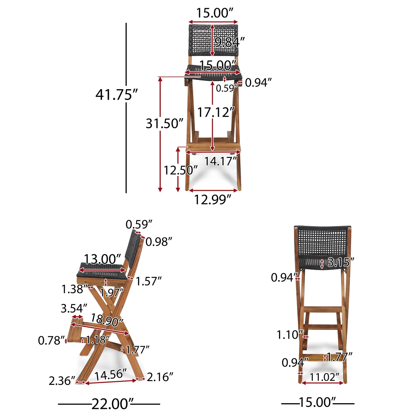 Elizabeth Outdoor Folding Acacia Wood Barstools (Set of 4)