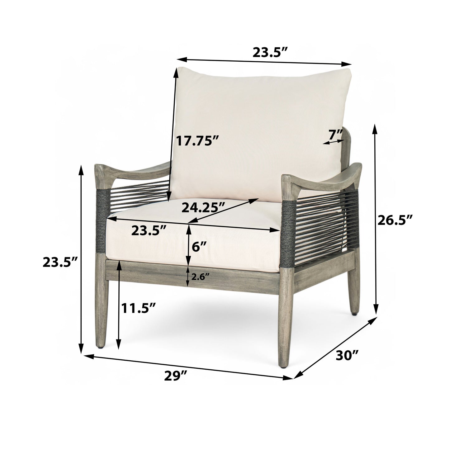 Brsing Outdoor Acacia Wood Patio Club Chair With Cushion