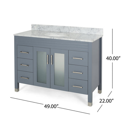 Holdame Contemporary 48" Wood Single Sink Bathroom Vanity with Marble Counter Top with Carrara White Marble