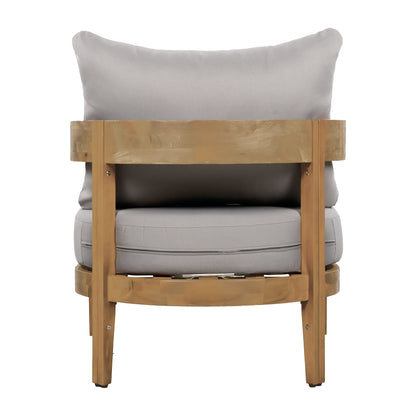 Burrough Outdoor Acacia Wood Club Chair with Removable Cushions for Porch, Garden