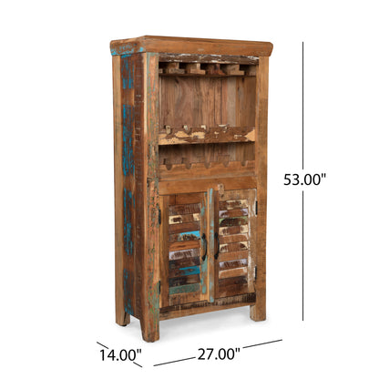 Sandy Shabby Reclaimed Wood Wine Rack Bar Cabinet