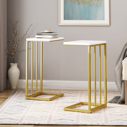 Baywinds Modern Glam C Side Table, Set of 2, White and Champagne Gold