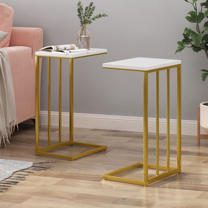 Baywinds Modern Glam C Side Table, Set of 2, White and Champagne Gold