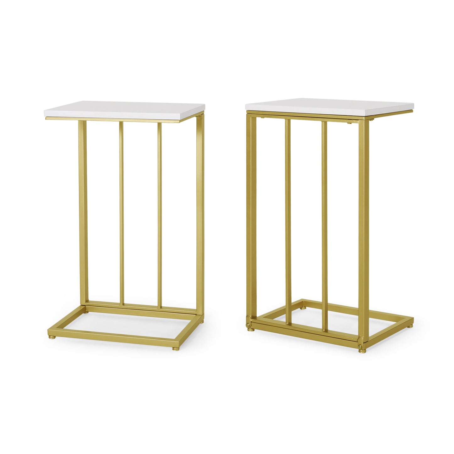 Baywinds Modern Glam C Side Table, Set of 2, White and Champagne Gold