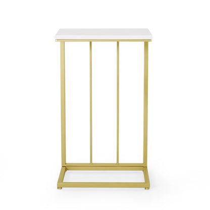 Baywinds Modern Glam C Side Table, Set of 2, White and Champagne Gold