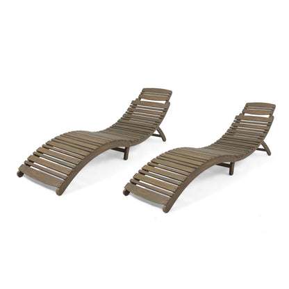 Tycie Outdoor Gray Acacia Wood Foldable Chaise Lounge