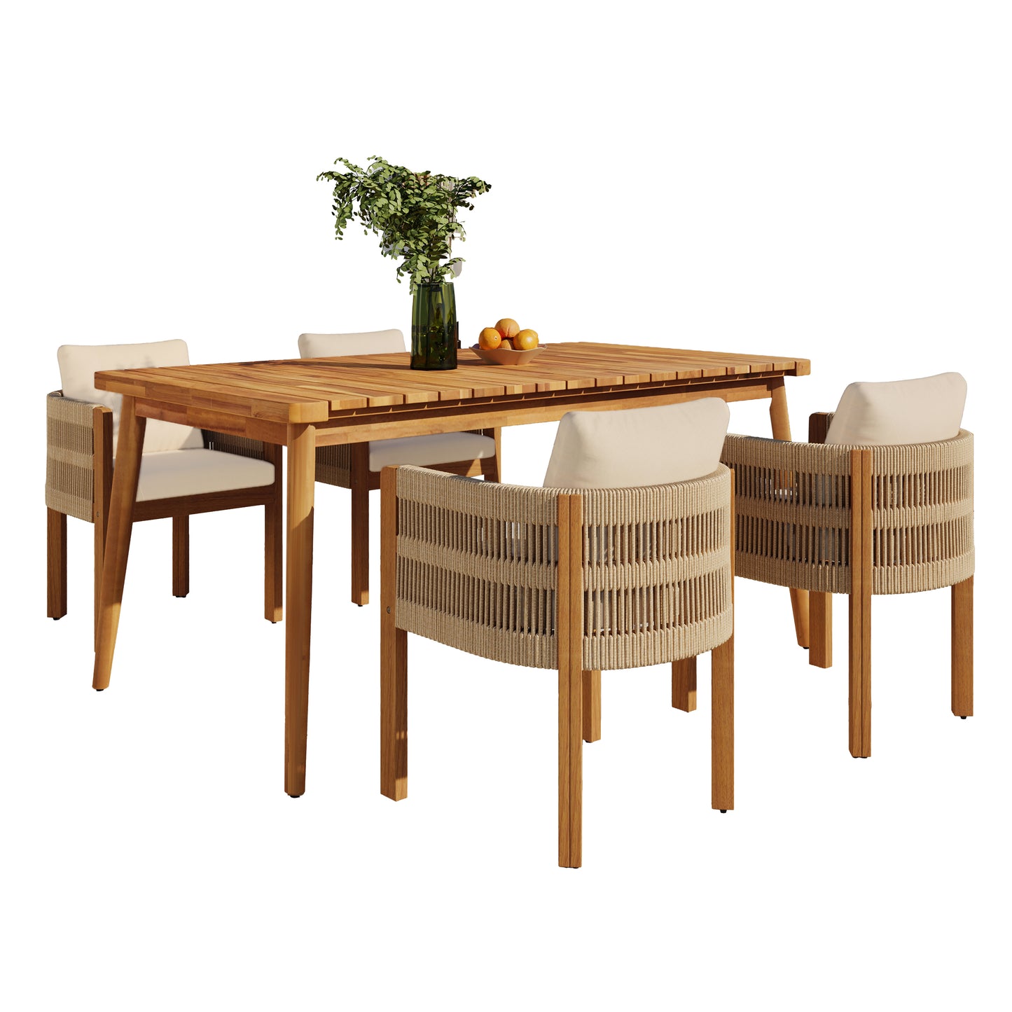 Sylvia Outdoor Dining Set with Acacia Wood Table and 4 Chairs,Waterproof Cushions