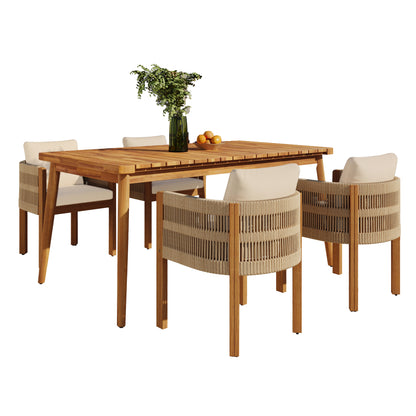 Sylvia Outdoor Dining Set with Acacia Wood Table and 4 Chairs,Waterproof Cushions