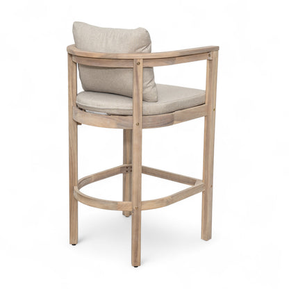 Abacoa Outdoor Barstool,Acacia Wood Finish with Beige Cushion, Set of 2