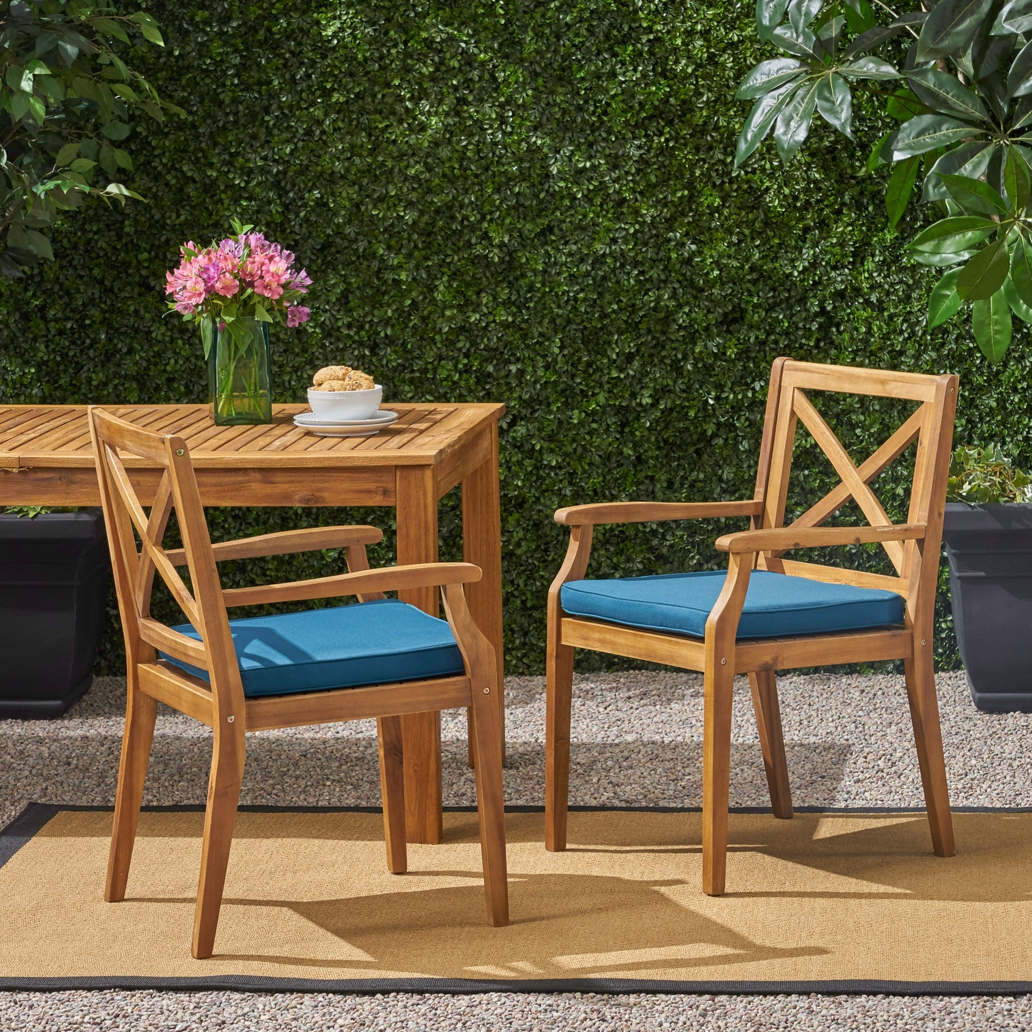 Peter Outdoor Acacia Wood Dining Chair (Set of 2