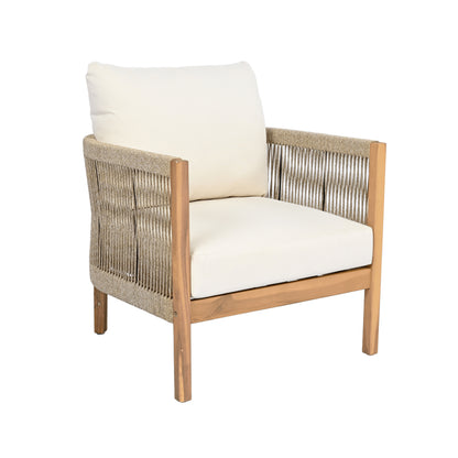 Fernver Ourdoor Woven Rope Patio Acacia Wood Club Chair, With Cushion