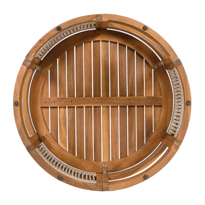 Cavolenin 27.95" Acacia Wood Outdoor Coffee Table - Handwoven Rope Accent Boho Patio Table