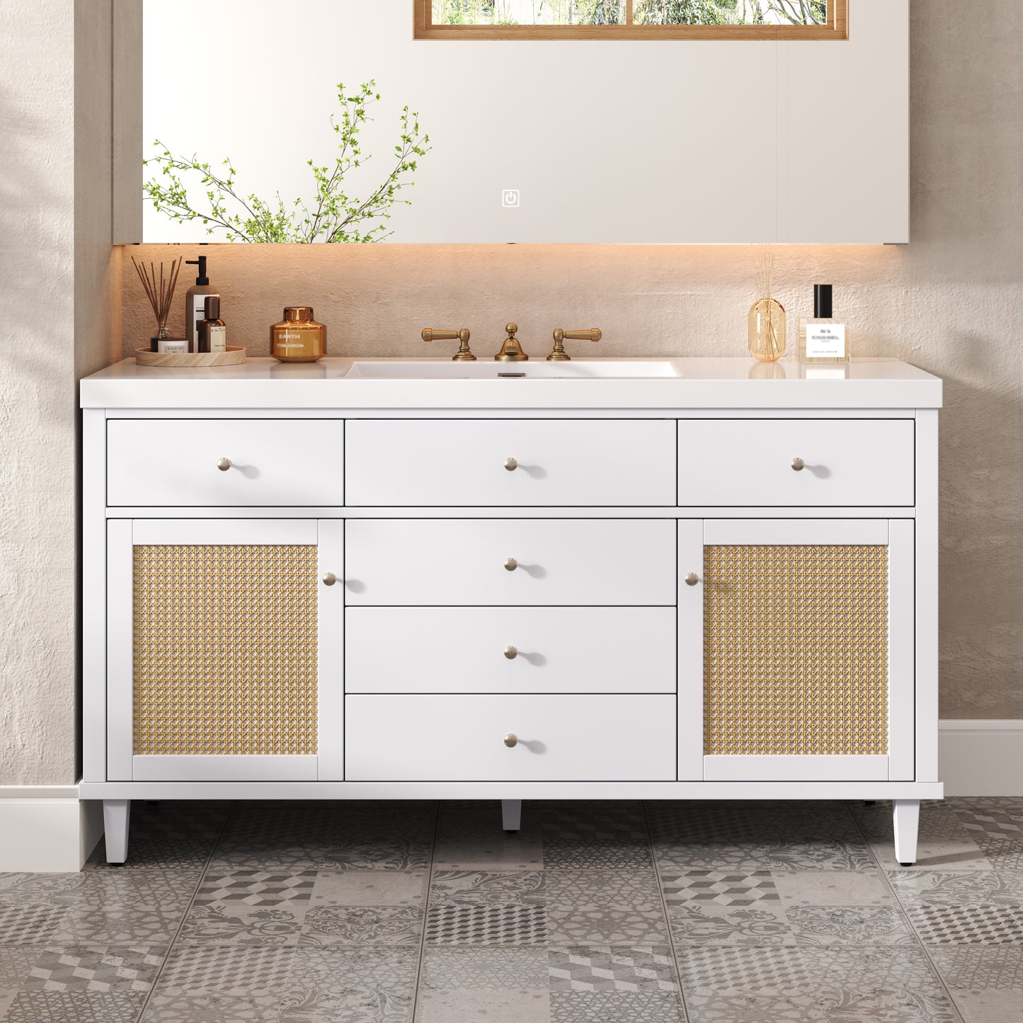 GuGuga 60" Bathroom Vanity with SMC Sink, Modern Large Storage Bathroom Storage Cabinet
