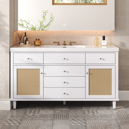 GuGuga 60" Bathroom Vanity with SMC Sink, Modern Large Storage Bathroom Storage Cabinet