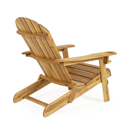 Kandyce Outdoor Acacia Wood Folding Adirondack Chair With Cup Holder