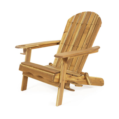Kandyce Outdoor Acacia Wood Folding Adirondack Chair With Cup Holder