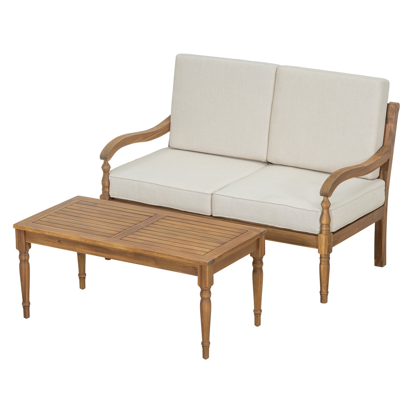 Selyric 2-Piece Outdoor Acacia Chat Set Contains 1 Loveseat and 1 Coffee Table