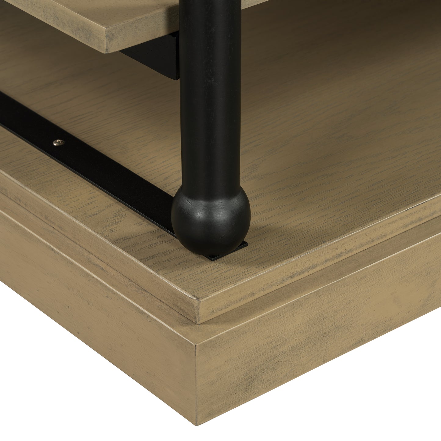 55.1" Wood Coffee Table with Black Legs, 2 Open Storage Shelves, Modern Living Room Table