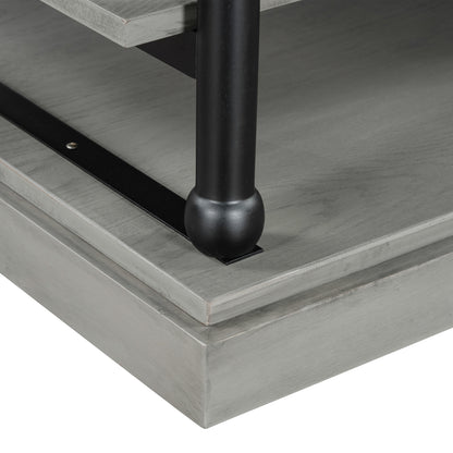 55.1" Wood Coffee Table with Black Legs, 2 Open Storage Shelves, Modern Living Room Table