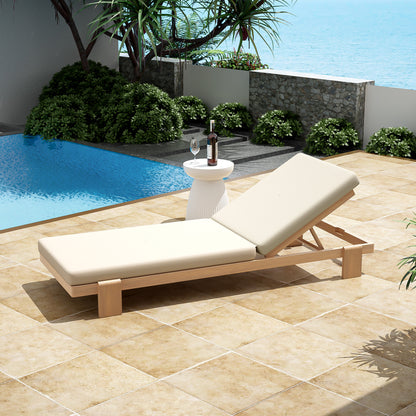 Enchang Outdoor Acacia Wood Chaise Lounge, Teak Frame, with Cushion