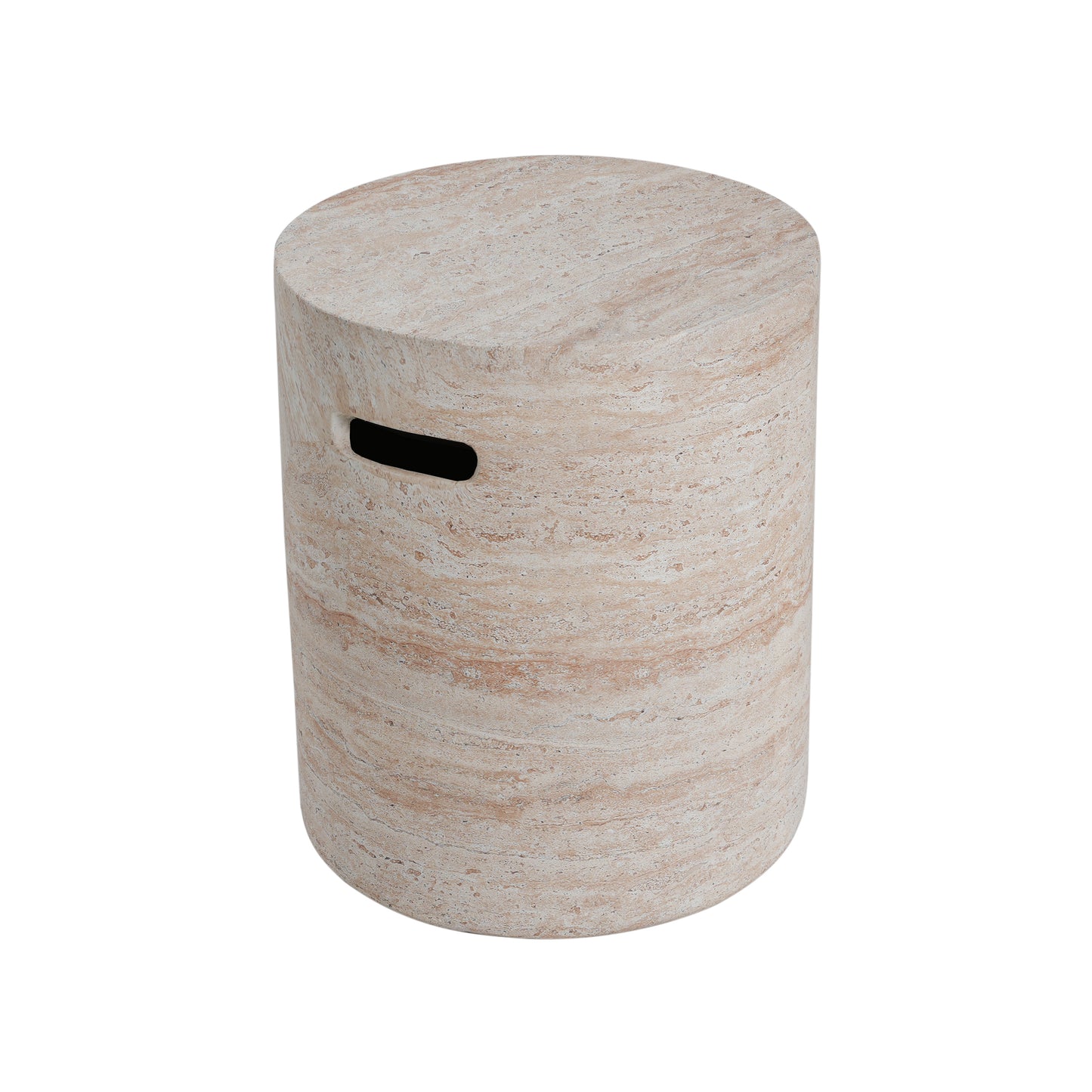 Montclair Outdoor Lightweight Concrete Side Table With Side Handles,Travertine Finish
