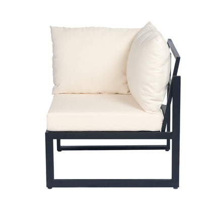 Ezra Outdoor 4-piece Acacia Wood and Metal Patio Sofa Corner Set