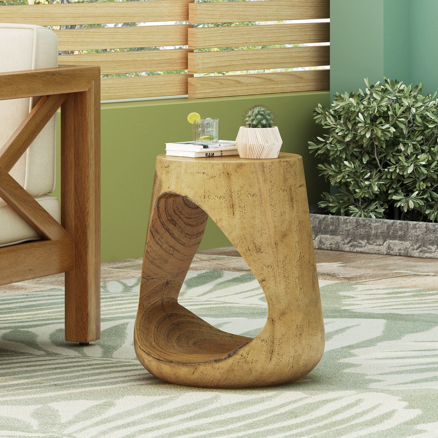 Hawthor MGO Hollow Side Table, Wood-like texture