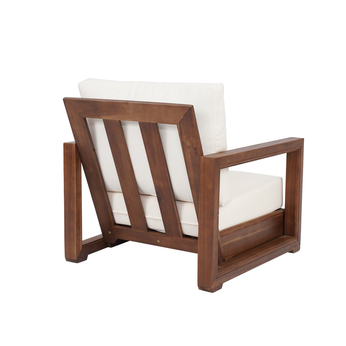 Andrae Outdoor Acacia Wood Club Chair with Cushion for Patio, Garden, Balcony