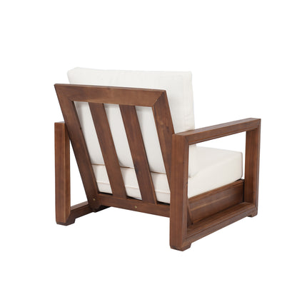 Andrae Outdoor Acacia Wood Club Chair with Cushion for Patio, Garden, Balcony