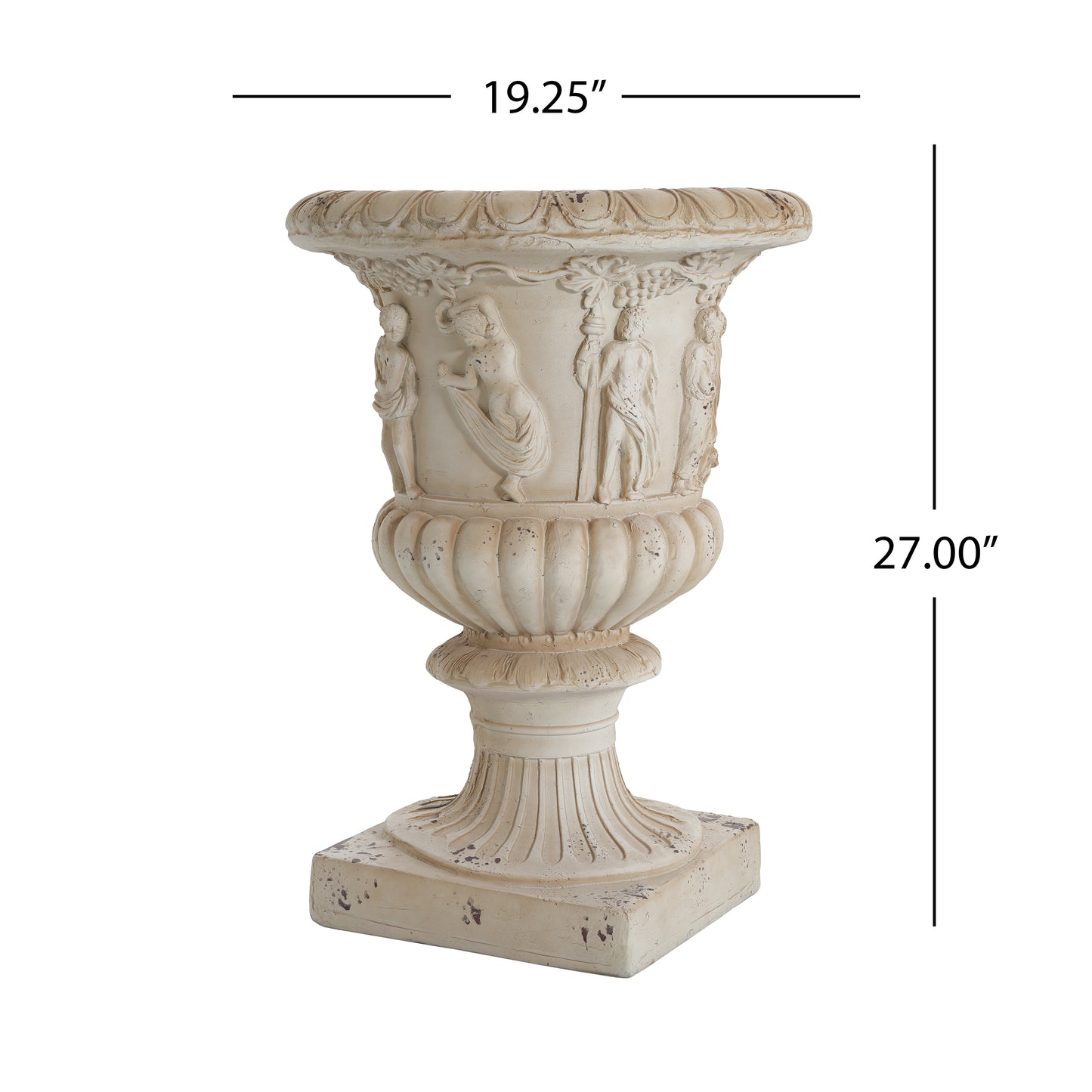 Caldrithar MGO Garden Artistic relief Urn, Antique White, 27'' H