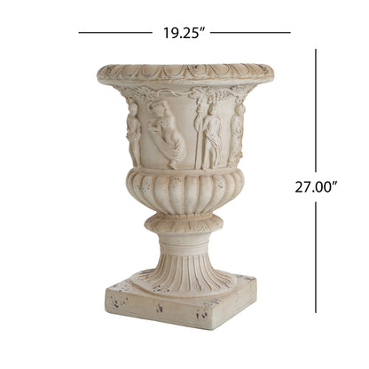 Caldrithar MGO Garden Artistic relief Urn, Antique White, 27'' H