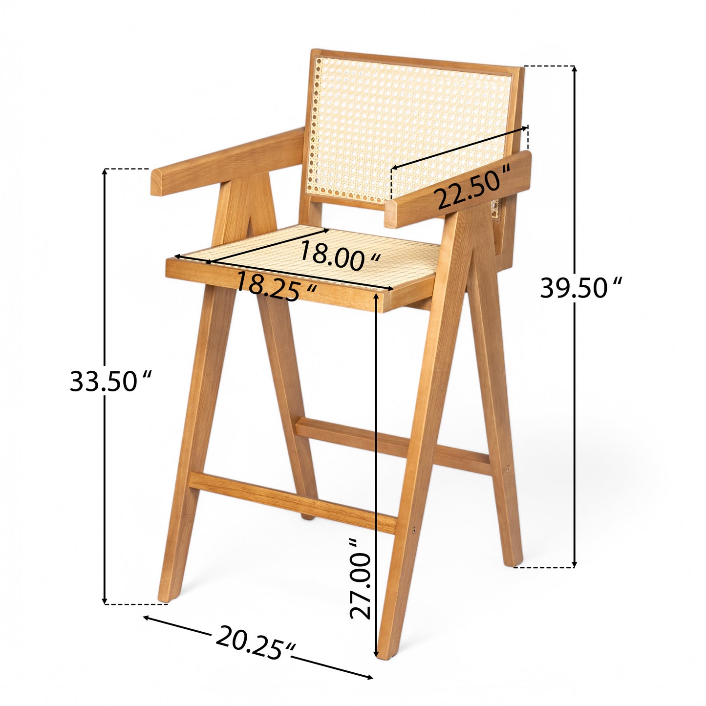 Lomiare Modern Minimalist Bar Stool with Cane Seat, Solid Wood Frame