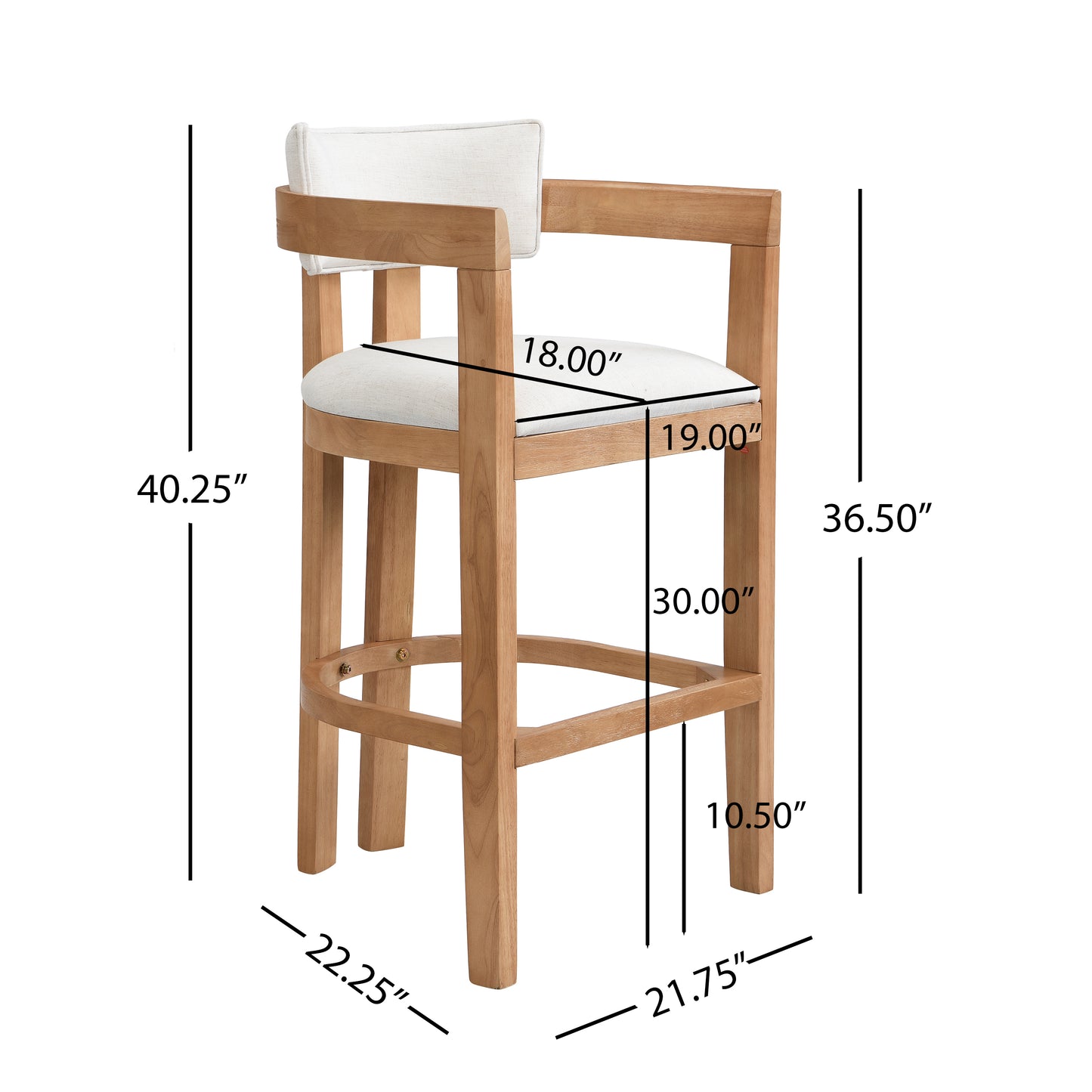 Thorn 30" Wooden Frame and Upholstered barstool with arm and back,Set of 2