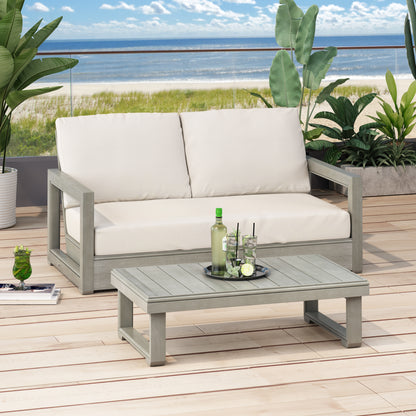 Andrae Outdoor Acacia Wood Loveseat Set with Coffee Table