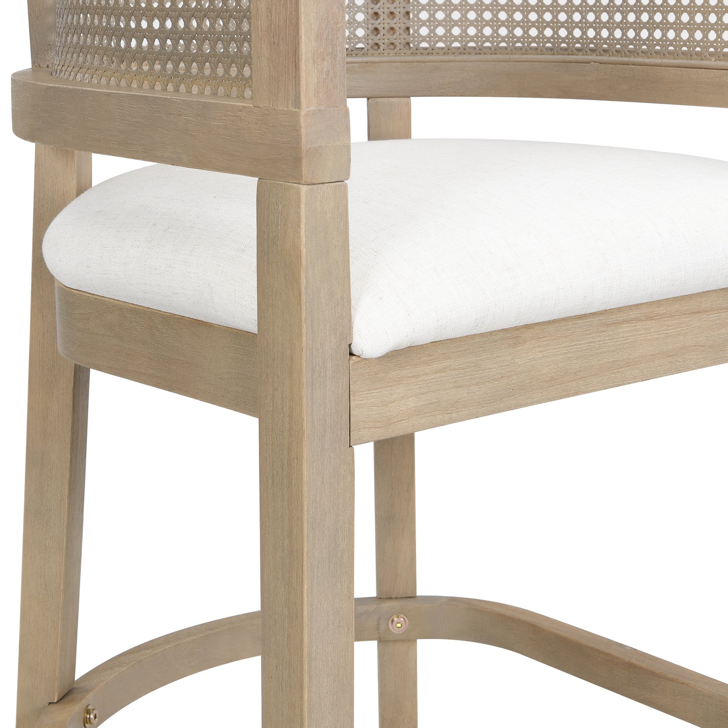 Tiberius Wood And Rattan Upholstered Arm Bar Stools,Set of 2