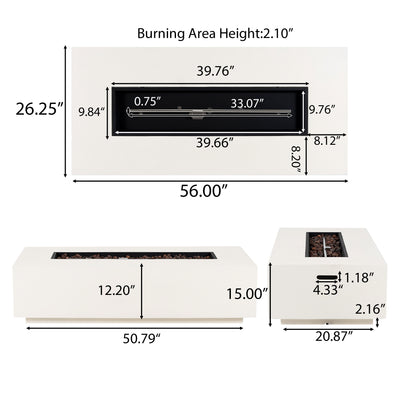 Indigo Outdoor 56" Rectangular Fire Pit