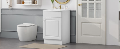 Effervescent Vanes Wood Frame 20" Bathroom Vanity with Ceramic Sink, Cabinet with Soft-Closing Door Shelf and Adjustable Shelf, Open Back, Metal Hardware, Storage/Organizer, White
