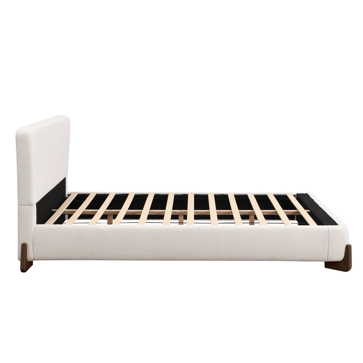 Eryndor Modern Upholstered Boucle Platform Bed with Headboard, Wood