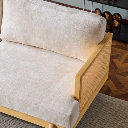 EMIR 72" Square Arm 3-Seater Sofa with Cane Rattan and Wooden Frame